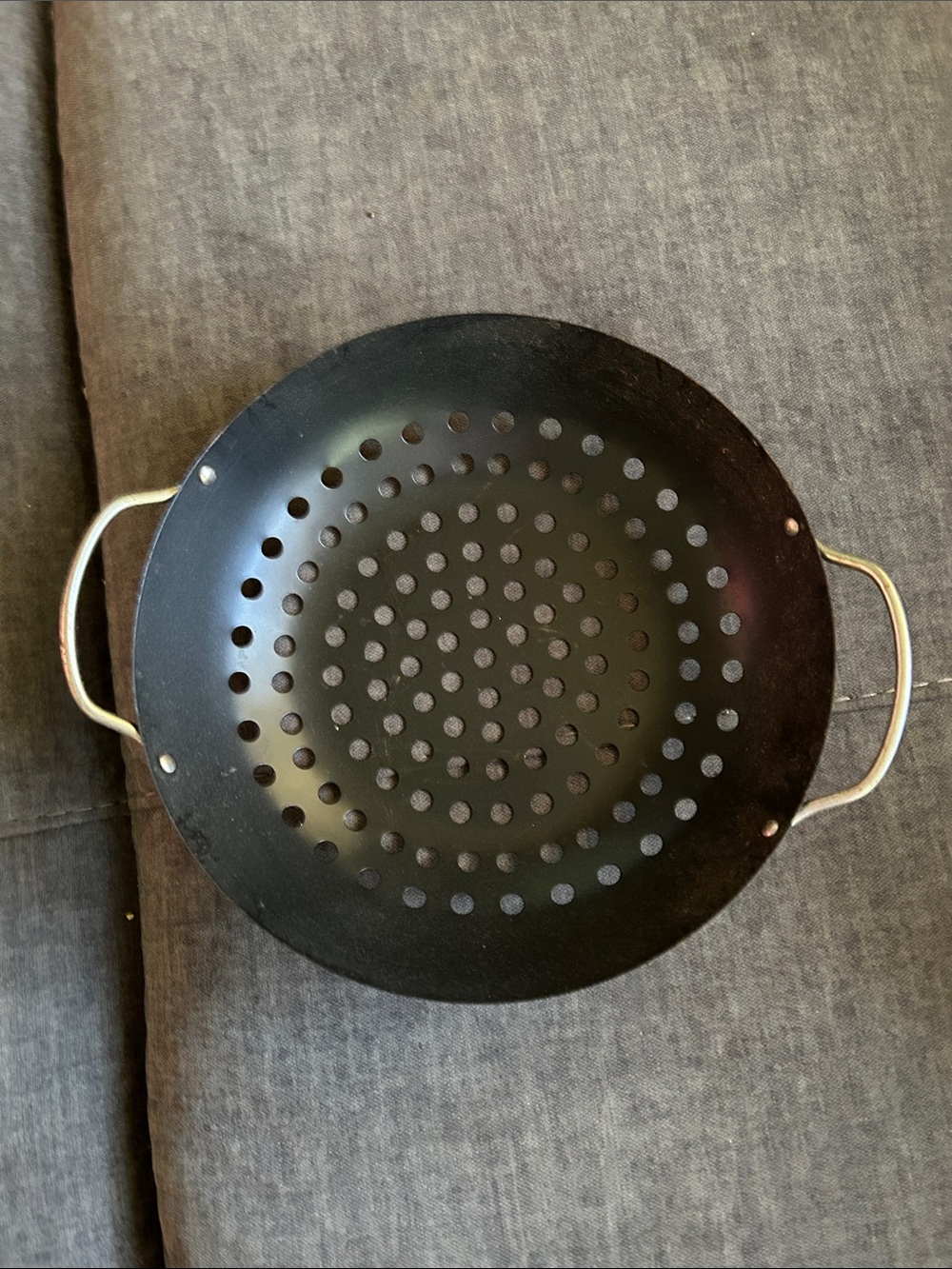 Black Perforated Steel Steamer Basket with Handles
